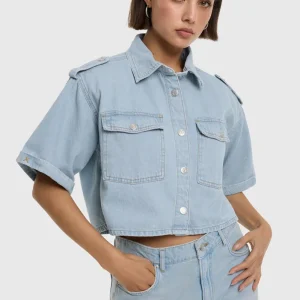 Flowy denim short sleeve blouse ALIX THE LABEL