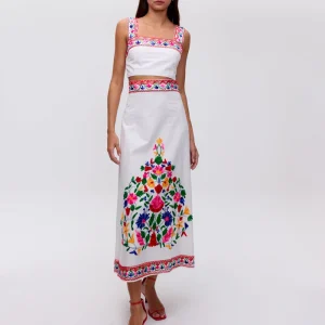CACAO SKIRT WHITE – Falda midi bordada blanca MIOH