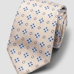 Corbata Beige con Estampado Floral Azul